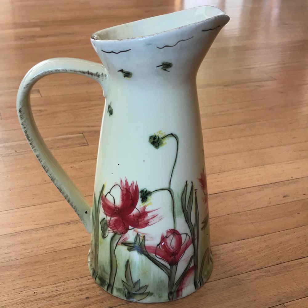 Cold Water Creek Yellow-Red Poppy Pitcher, Scribed